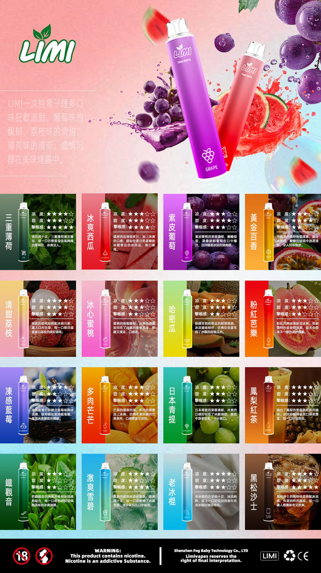 【買10贈1】LIMI拋棄式7000口 一次性電子霧化棒